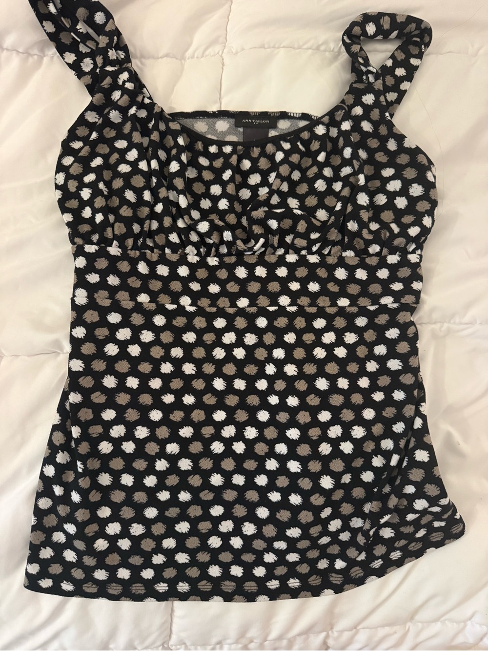 Ann Taylor Black White and Taupe Polka Dot Camisole